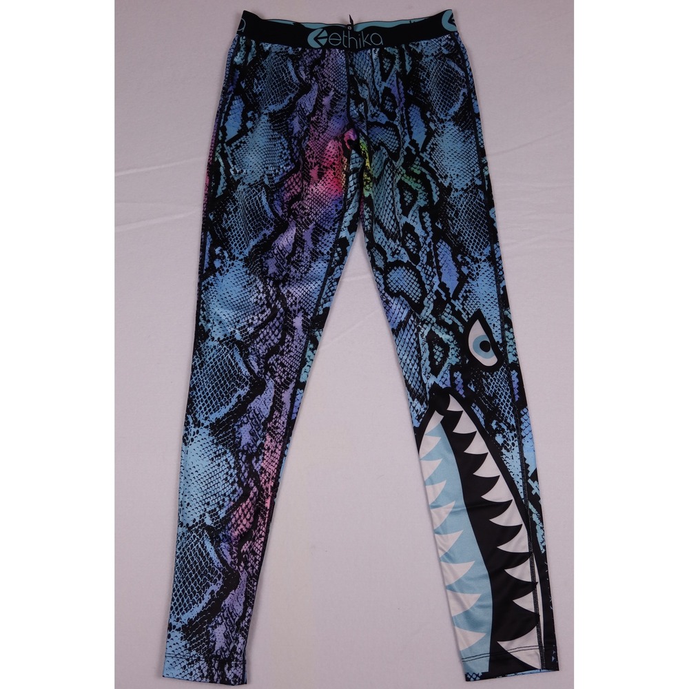 Ethika Womens Blue Snakeskin Shark Mouth Sports Bra and Leggings Set Medium